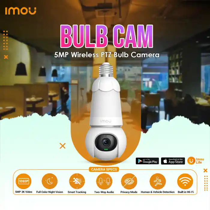 Dahua imou WiFi PT Bulb Camera 5MP | 3K UHD Image Easy Installation | Panoramic Pan & Tilt Powered by IMOU SENSE